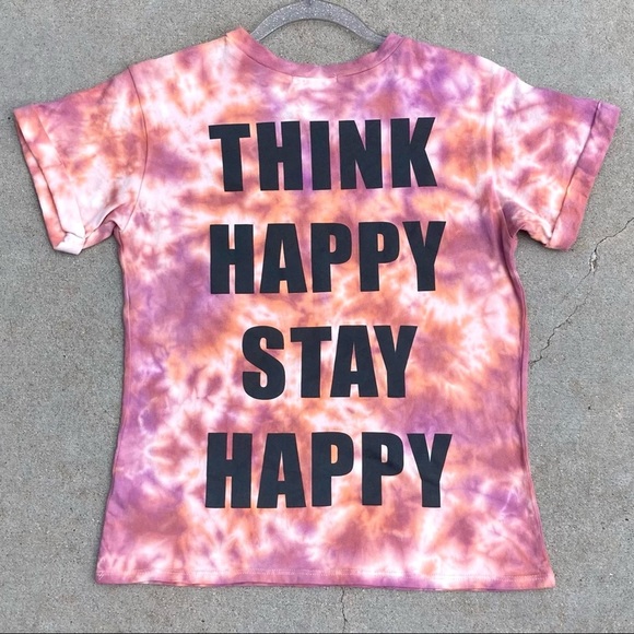 CUSTOM Color Tie Dye Think Happy Graphic Tee S Jrs - Picture 7 of 13
